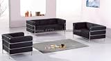 Elegant Modern Furnitue Le Corbusier Style Black Leather Sofa Loveseat Chair Set