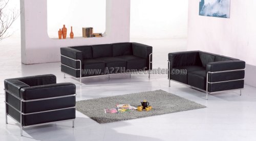 Elegant Modern Furnitue Le Corbusier Style Black Leather Sofa Loveseat Chair Set