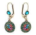 Victorian Elegance Michal Negrin Splendid Dangle Earrings Enhanced with Flower Elements, Green and Multicolor Swarovski Crystals