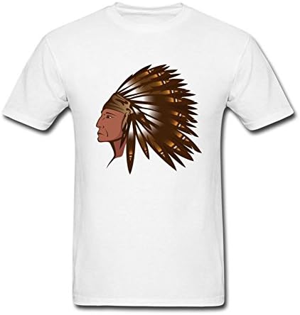 Malcobess Men's Indian Chief Wearing Feather Headdress Short Sleeve T shirt L