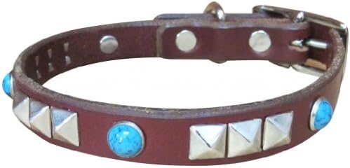Paco Collars - "Tween Cherokee" - Handmade Leather Medium-Small Dog Collar- 3/4" Wide - Silver - Brown 14"-16"