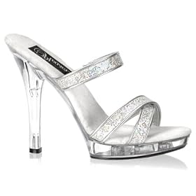 Click here to buy 5 Inch Cute Bridal Shoes Stiletto Heel Platform Slide On Shoes Silver Multi Glitter by Unknown.