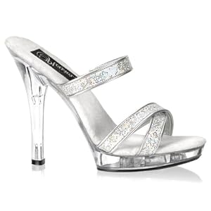 Buy 5 Inch Cute Bridal Shoes Stiletto Heel Platform Slide On Shoes Silver Multi Glitter by Unknown