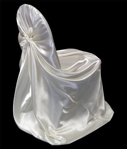 New Pack of (100) Ivory Satin Wedding Banquet Chair Covers Self Tie Bow Design