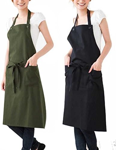 Dalakin Chefs Apron Kitchen Baking Cooking Waiters Restaurant Bistro BBQ Apron 2 PocketsArmy green