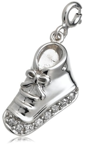 Sterling Silver Diamond Baby Shoe Charm, (0.15 cttw)