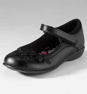 Younger Girls Wide Fit Scuff Resistant Flower Bar School Shoes