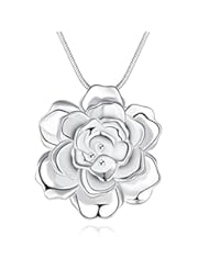 Jewelry: SunIfSnow Women Large Silver Plated Romantic Rose Flower Pendant Necklace - SunIfSnow