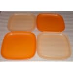 New Tupperware 8 Inch Square Plates, Orange Peach, Set/4