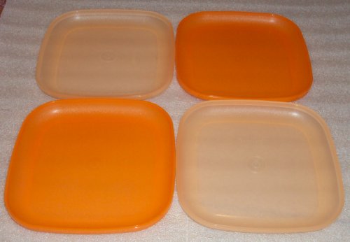 New Tupperware 8 Inch Square Plates, Orange Peach, Set/4