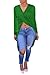 Pink Queen®Women's Solid Cross Deep V Neck Knot Front Loose T Shirts Top (M, Green)