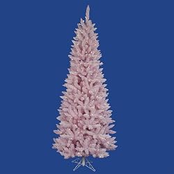7.5' Pre-Lit LED Flocked Cupcake Pink Spruce Slim Christmas Tree - Clear Lights