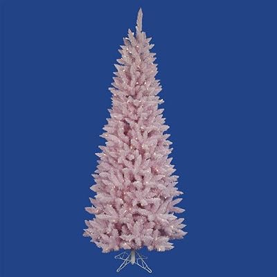 7.5' Pre-Lit LED Flocked Cupcake Pink Spruce Slim Christmas Tree - Clear Lights