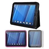 Skque Black Leather Cover + Pink Silicone Case + Clear Screen Protector for HP Touchpad 9.7