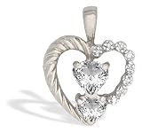 14K White Gold Genuine Heart White Topaz and Diamond Pendant