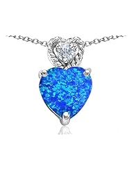 Original Star K (tm) 8mm Heart Shape Created Blue Opal Pendant in 925 Sterling Silver