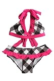 NWT Kid Girls 2 piece halter top fuchsia and black swimsuit
