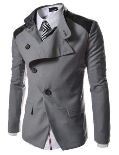TheLees Mens casual china collar rider style slim blazer jacket
