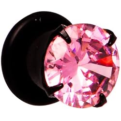 0 Gauge Black Pink Cubic Zirconia Plug