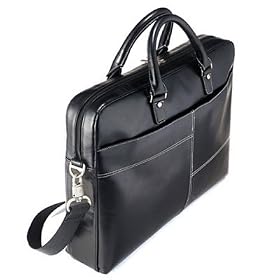MSI EX300-018US 13.3-Inch Laptop TSA Check Point Friendly Classic Genuine Natural Soft Leather Briefcase with Shoulder Strap