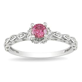 14K White Gold 2/5 CT TDW Round Pink and White Diamond Engagement Ring (G-H, I1-I2)