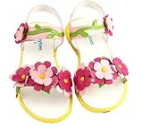 Pippytoes Girl's Leather Floral Sandals, Fuchsia Pink Multi