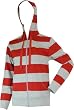 Red Gray Fleece Rugby Stripe Hoodie Unisex Sizes. Fleece
