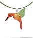 Sterling Silver Dichroic Glass Orange and Green Hummingbird Lampwork Pendant on Stainless Steel Wire