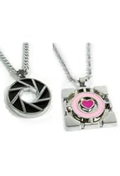 2pcs Game Portal 2 Aperture Logo & Companion Cube Necklaces Pendants