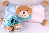 Baby teddy bear cushion and rattle slippers set - suitable for a girl or boy