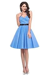 Cocktail Vintage Polka Dot Print Halter Cotton Bandage Dress/Homecoming Dress/Party Dress/Wedding Dress 
