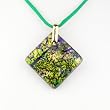 Murano Glass Pendant Jewelry - Square L Green/Gold Style1