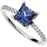 14K White Gold Chatham Created Sapphire & Diamond Ring