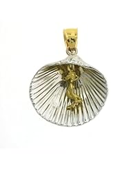 CleverEves 14K Gold Pendant Two Tone Shell with Mermaid 11.4 - Gram(s)