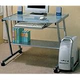 Coaster Modern Metal Computer Station Desk Table with Glass Top, Silver Finish