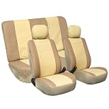 Universal Car Seat Cover Full Set Lether Airbags Ready and Rear Seat Split Pu-002 Tan/beige 112