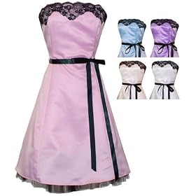 Strapless Satin Tulle Prom Dress Black Lace Trim