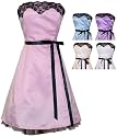 Strapless Satin Tulle Prom Dress Black Lace Trim