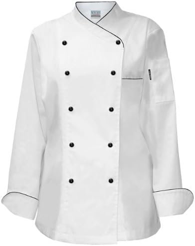 Newchef Fashion Lady Frenchy White Chef Coat with Black Trim