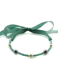 Westport Gems and Pearl Grey & White Freshwater Pearl Blue Amazonite Ribbon Necklace Adjustable From 16" to 20"