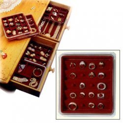 Velvet Jewelry Tray - Stacking 20 Ring Holder (Burgundy) (1.5" H x 8.25" W x 9.25" D)