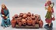 Polyresin Nativity Village - Pottery Market - 3 Piece Set - Pottery Merchant and Woman With Pottery - Figure 4.5" Tall