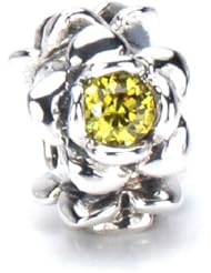 Bella Fascini Lotus Flowers with Yellow Cubic Zirconia Stones, Solid Sterling Silver Fits Perfectly on Chamilia Moress Pandora and Compatible Brands