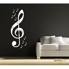 Wandtattoo Wandaufkleber Notenschl�ssel Musik Noten NEU 101x40cm Schwarz