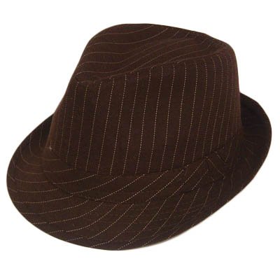 FEDORA TRILBY POLY BROWN HAT KHAKI PINSTRIPES SMALL MED