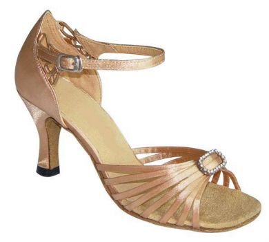 Wedding Shoes: Dance Shoes - Monique Tan Satin with Buckle 2.5Inches  Heel-Featherlite Wedding Shoes-Featherlite Wedding Shoes: Dance Shoes - Monique Tan Satin with Buckle 2.5Inches  Heel