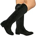 New Adjustable Calf Womens Black Knee Riding Flat Boots