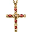 14K Yellow Gold Chatham Created Ruby and Diamond Cross Pendant - 41.25x25.00mm