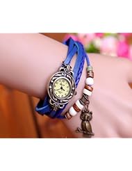 Jim 1PC Vintage Trial Order New Quartz Fashion Owl Weave Wrap Around Leather Bracelet Lady Woman Wrist Watch Blue
