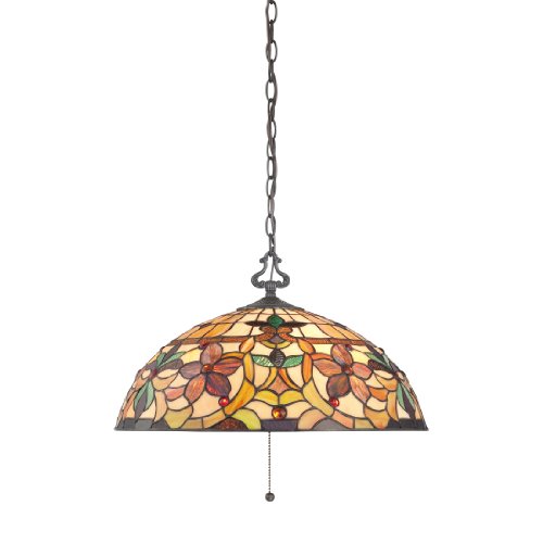 Quoizel TF878CVB Kami 3-Light Tiffany Hanging Pendant Lamp with 360 Pieces of Tiffany Glass, Vintage Bronze
